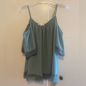 Tealish top with cold shoulder
